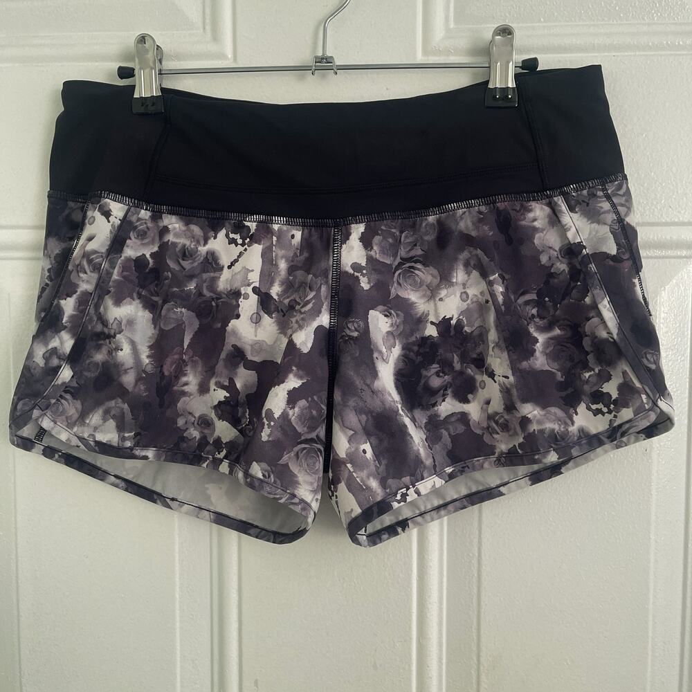 Lululemon Speed Up Shorts Black Gray Floral Running Athletic Women’s